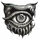 scary eye with teeth and tongue tattoo design idea