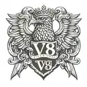 Scania logo with a eagle that has a crown and ontop of the crown is the V8 logo tattoo design idea