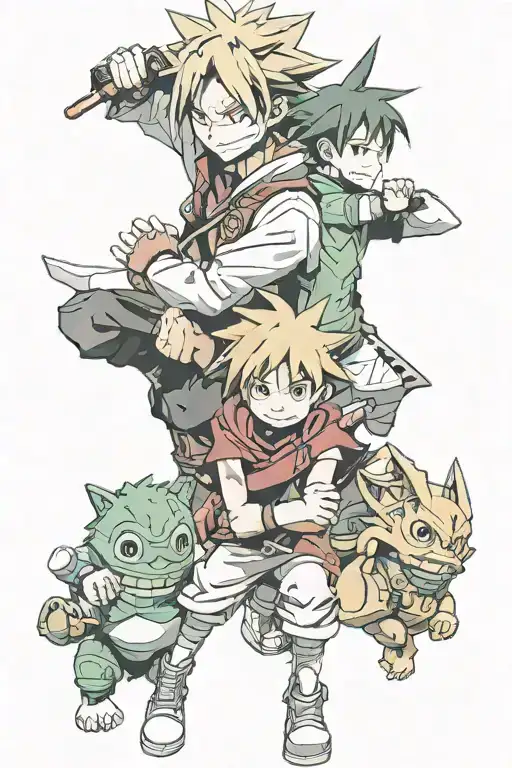 deku, asta, edward elric full metal tattoo design idea