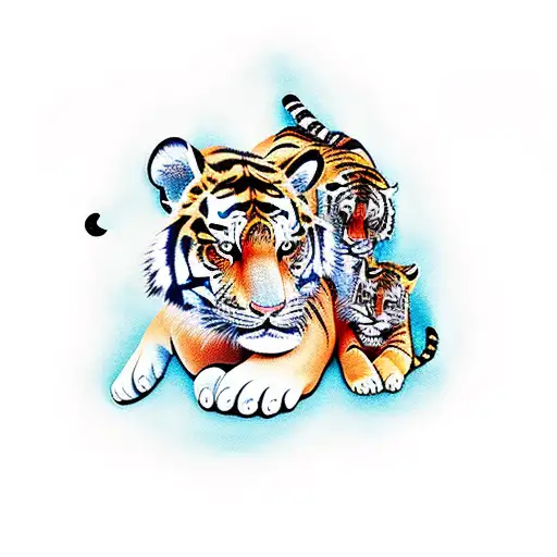 tiger and 2 cubs tattoo design idea