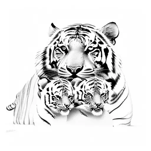 tiger and 2 cubs tattoo design idea