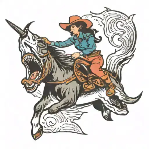 cowgirl riding bullshark tattoo design idea
