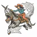 cowgirl riding bullshark tattoo design idea