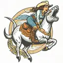 cowgirl riding bullshark tattoo design idea