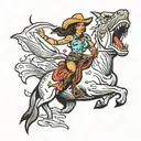 cowgirl riding bullshark tattoo design idea
