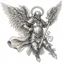 Tattoo on left arm from bicep to shoulder. Army of angels descending from heaven in armour to fight demons on earth.  tattoo design idea