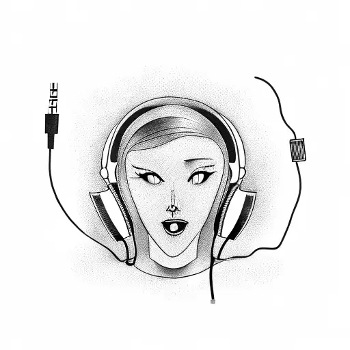 Person coming/ ripping out of my body with headphones screaming tattoo design idea