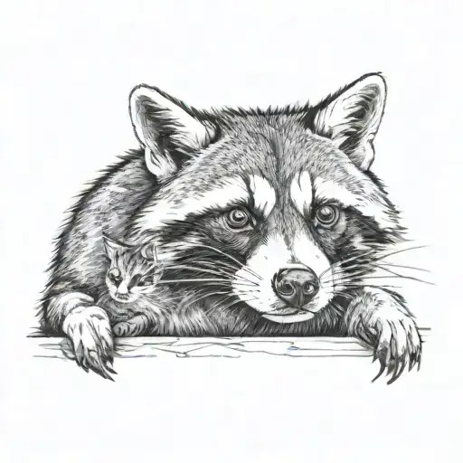 raccoon playing Siberian husky and cat tattoo design idea