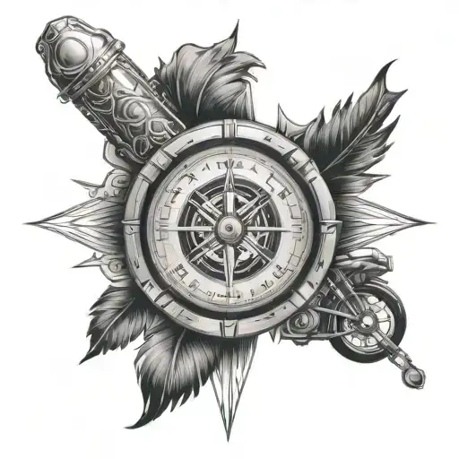 An intricate compass design incorporating elements of Harley Davidson motorcycles tattoo design idea