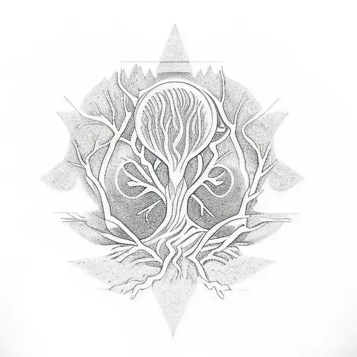 Friendly alien doing a tree pose on earth into space tattoo design idea