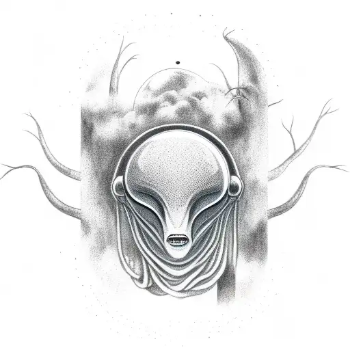 Alien, Yoga tree pose, Space, baobab, head in clouds tattoo design idea