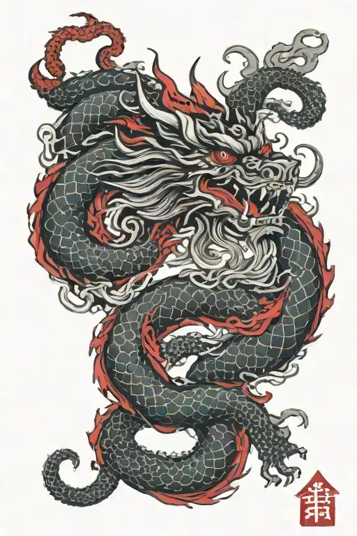 Black and red Japanese dragon, wrapping around the entire arm with lots of detail tattoo design idea