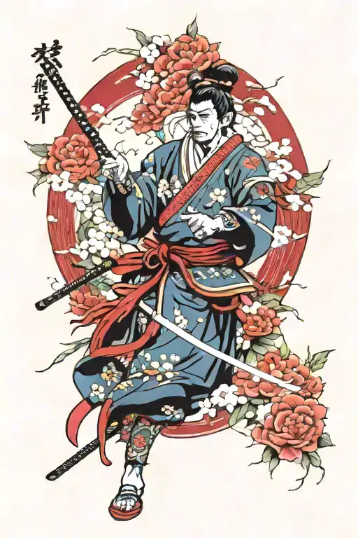 antique style with samurai tattoo design idea