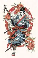 antique style with samurai tattoo design idea