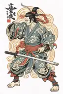 antique style with samurai tattoo design idea