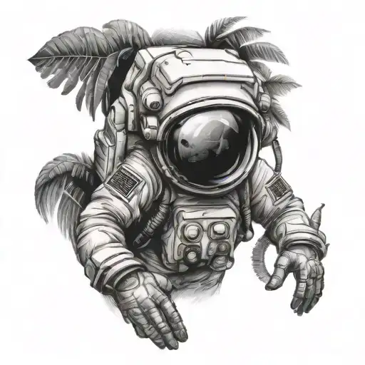 Friendly and kind astronaut exploring the Costa Rican rainforest tattoo design idea