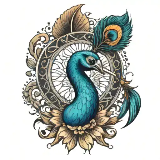 trishul with peacock feather tattoo design idea