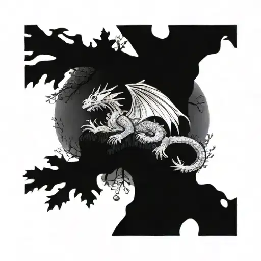 european dragon sleeping at base of tree tattoo design idea