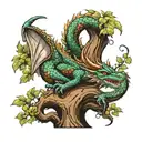 european dragon sleeping at base of tree tattoo design idea