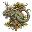 european dragon sleeping at base of tree tattoo design idea