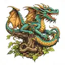 european dragon sleeping at base of tree tattoo design idea