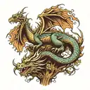 european dragon sleeping at base of tree tattoo design idea