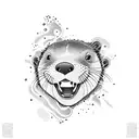 A playful otter floating on its back in a tranquil river surrounded by trees tattoo design idea