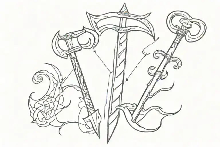 trident and shovel  tattoo design idea