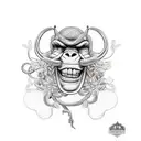 vines wrapped around a monkey's paw a tiara and a bull skell tattoo design idea