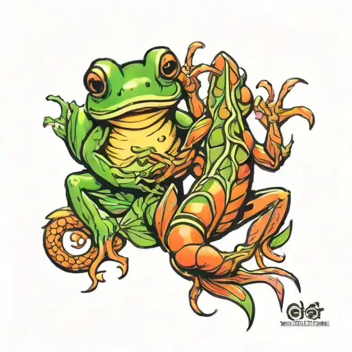 joint tattoo for two sisters, frog, shrimp tattoo design idea