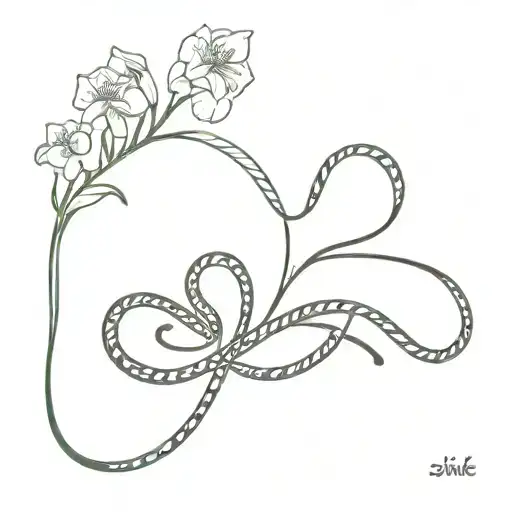 Snake, Astro sign Aries, first name Kelly in Morse code, Spathiphyllum, Coquette, Strength, Courage tattoo design idea