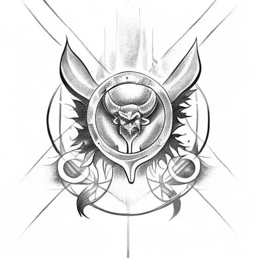 name with halo and devil horns tattoo design idea