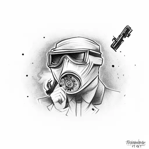 Robbery masked guy with guns money and police tattoo design idea