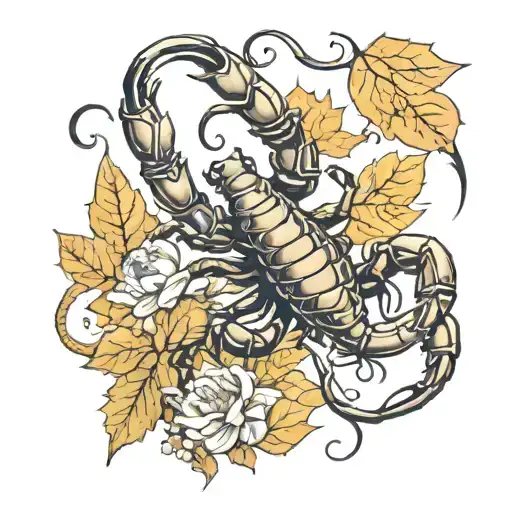 scorpion in autumn scene tattoo design idea