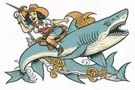 cowgirl riding a shark tattoo design idea