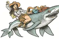 cowgirl riding a shark tattoo design idea