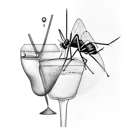 mosquito drinking out of a martini glass tattoo design idea