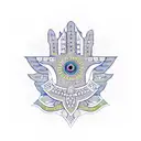 A new-school Hamsa with intricate tree lamp patterns tattoo design idea