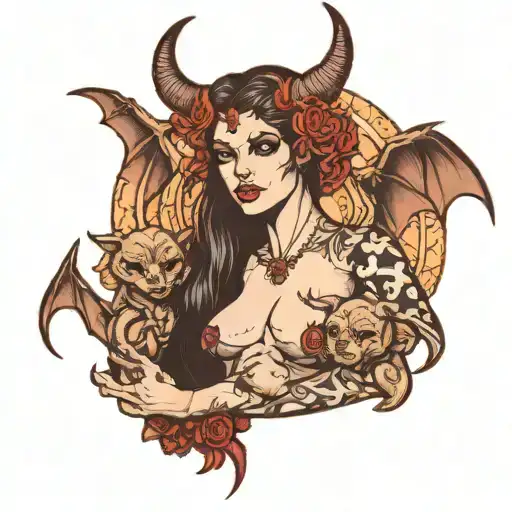 succubus nude woman with a teddy tattoo design idea