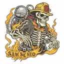 skeleton fire fighter with the words sam  tattoo design idea
