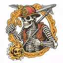 skeleton fire fighter with the words sam  tattoo design idea
