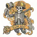 skeleton fire fighter with the words sam  tattoo design idea