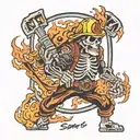 skeleton fire fighter with the words sam  tattoo design idea