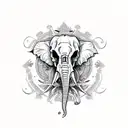 Skull with floral pattern trailing down to Asian elephant  tattoo design idea