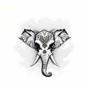Skull with floral pattern trailing down to Asian elephant  tattoo design idea