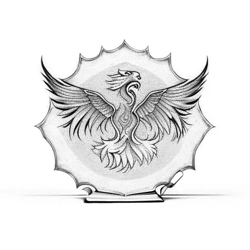 A phoenix rising from an open book, with three cat paw prints beneath it. tattoo design idea