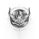 A phoenix rising from an open book, with three cat paw prints beneath it. tattoo design idea