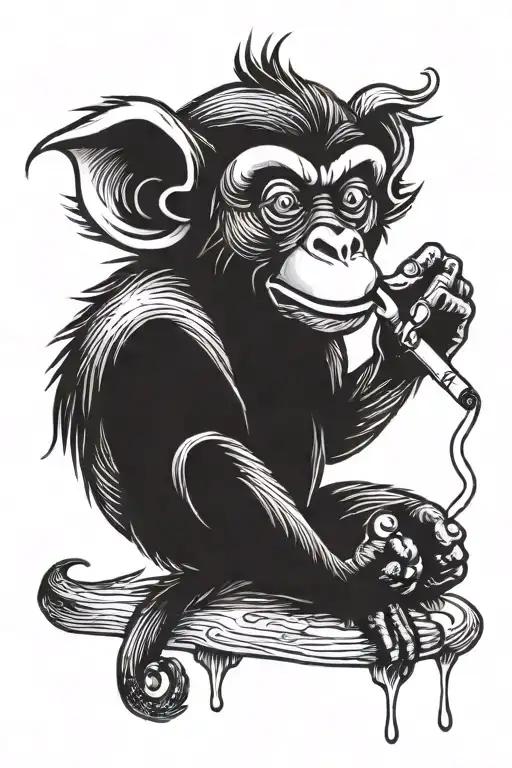 Сartoon evil monkey smoking a cigarette. tattoo design idea