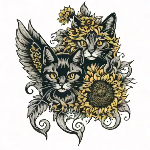 pussies in sunflowers tattoo design idea