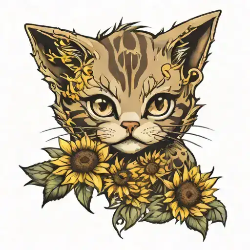 pussies in sunflowers tattoo design idea